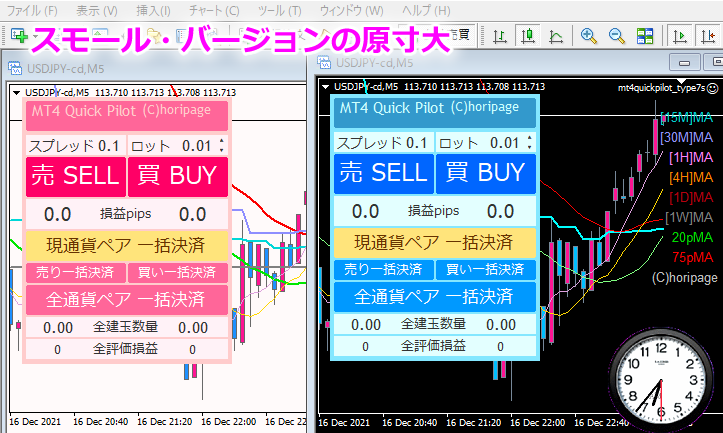 MT4クイックパイロットの原寸大（スモール・バージョン）